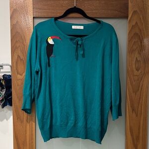 Belle Poque Retro Teal Women's Top with Toucan Embroidery